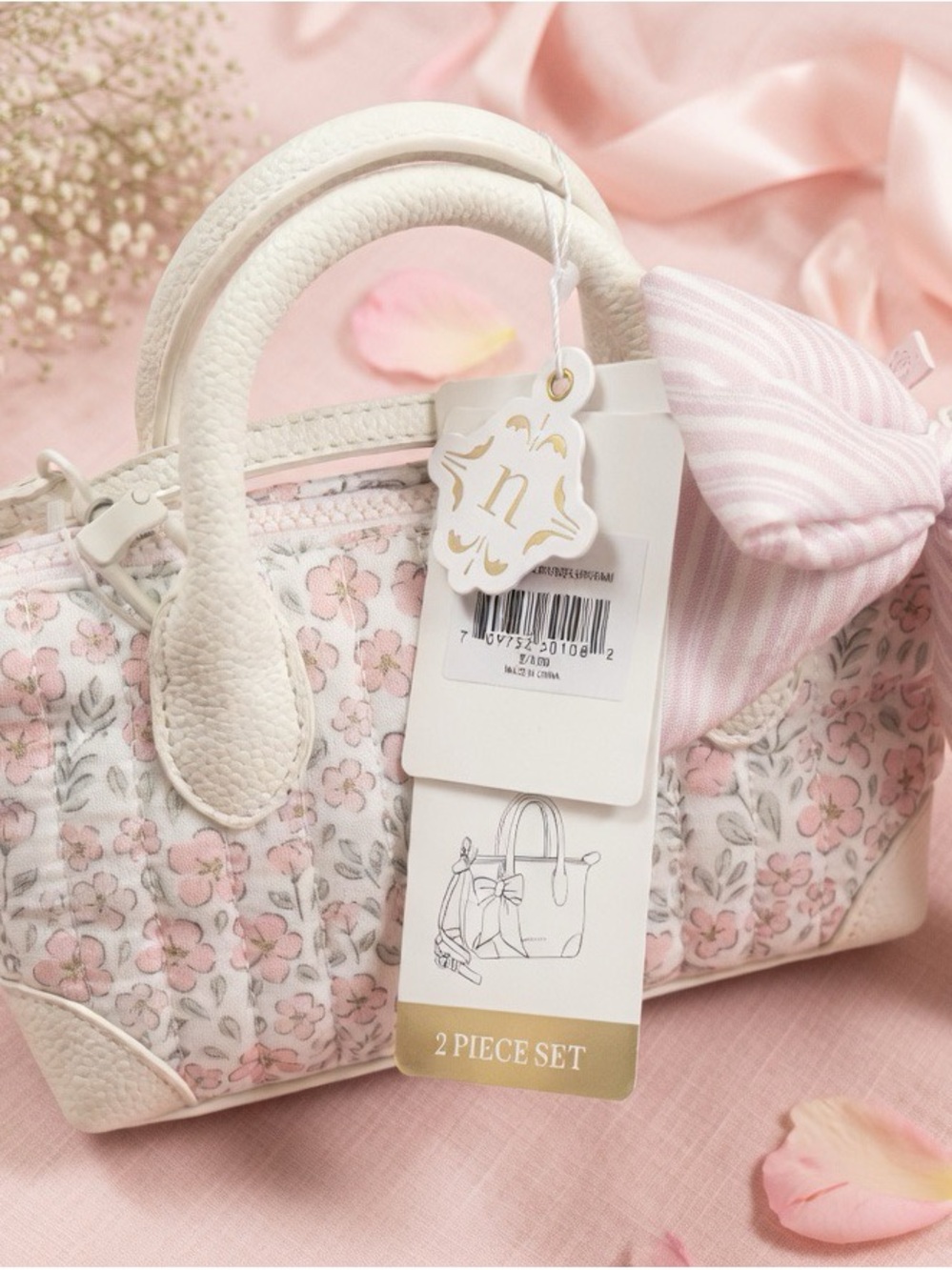 Floral Mini Handbag with Bow Scarf 2 Piece Set